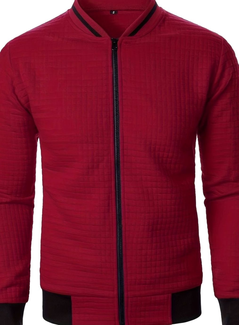 Men's Textured Zip-Up Ribbed Bomber Jacket