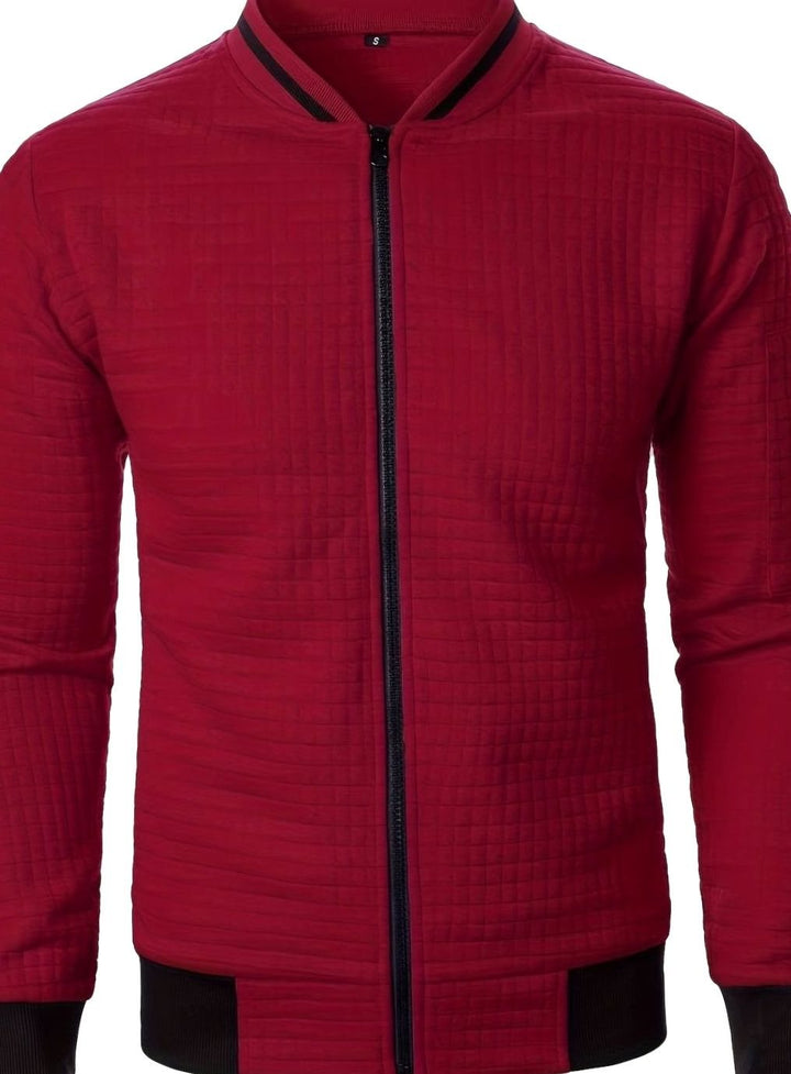 Men's Textured Zip-Up Ribbed Bomber Jacket