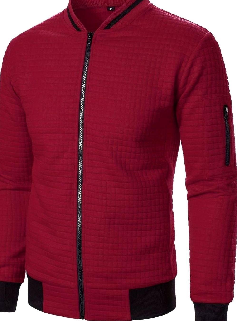 Men's Textured Zip-Up Ribbed Bomber Jacket