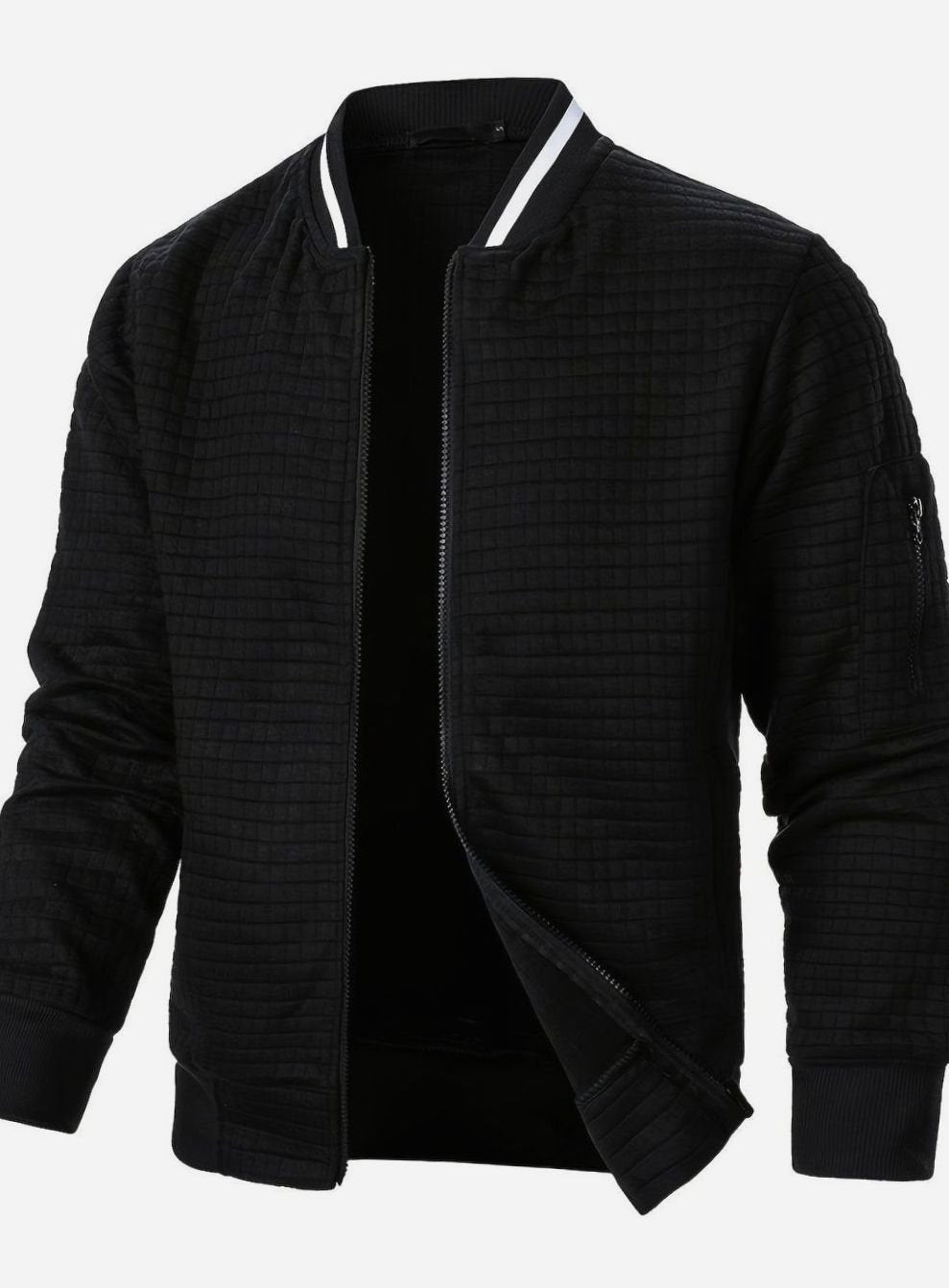 Men's Textured Zip-Up Ribbed Bomber Jacket
