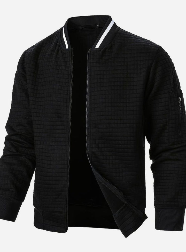 Men's Textured Zip-Up Ribbed Bomber Jacket