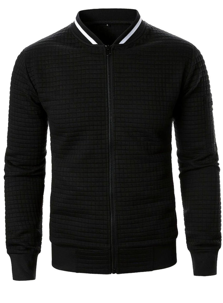 Men's Textured Zip-Up Ribbed Bomber Jacket