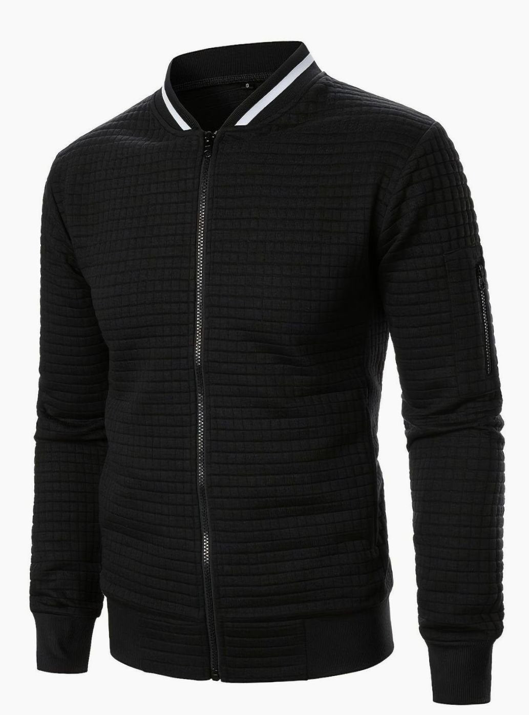Men's Textured Zip-Up Ribbed Bomber Jacket