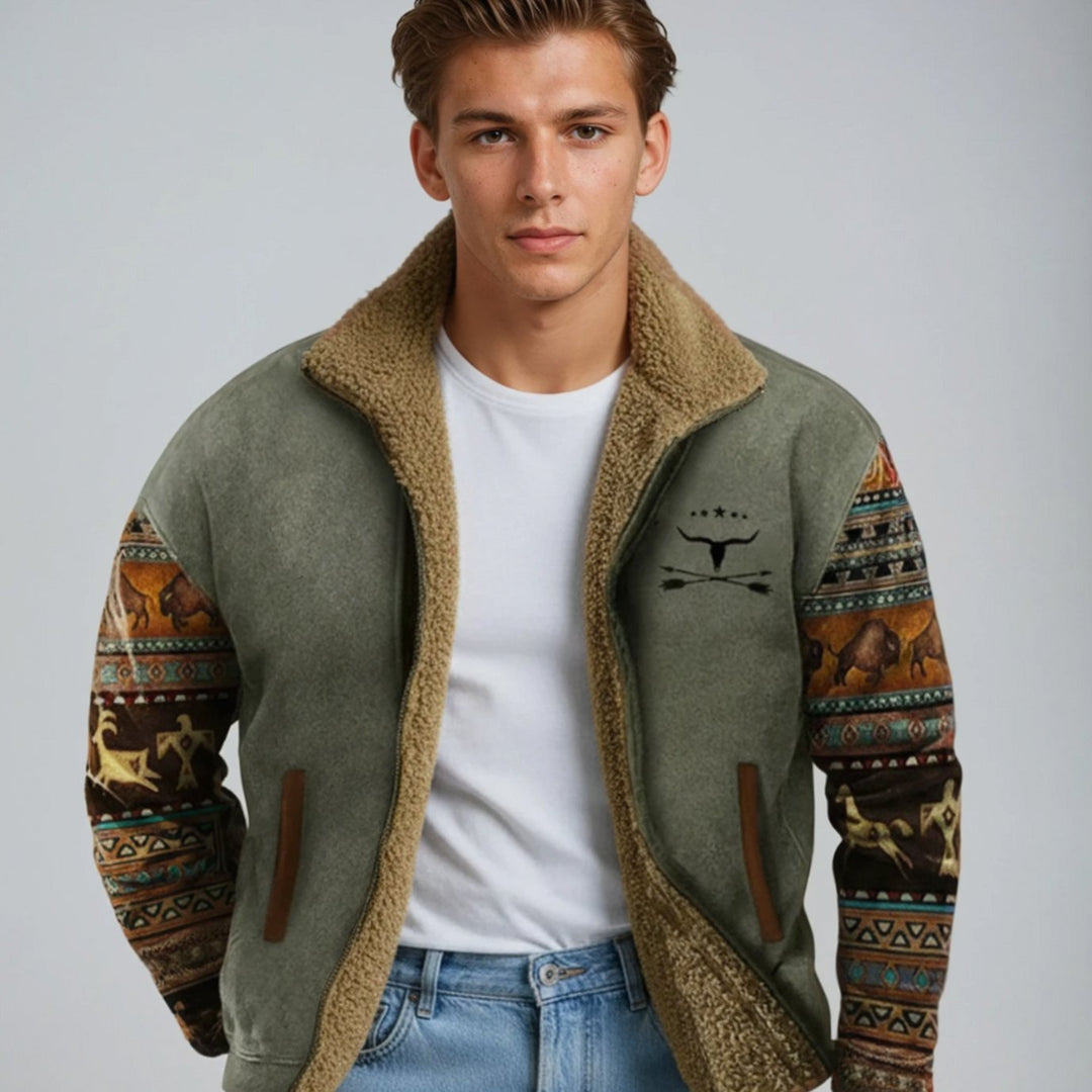 Men's Tribal Print Sherpa-Lined Full-Zip Winter Coat