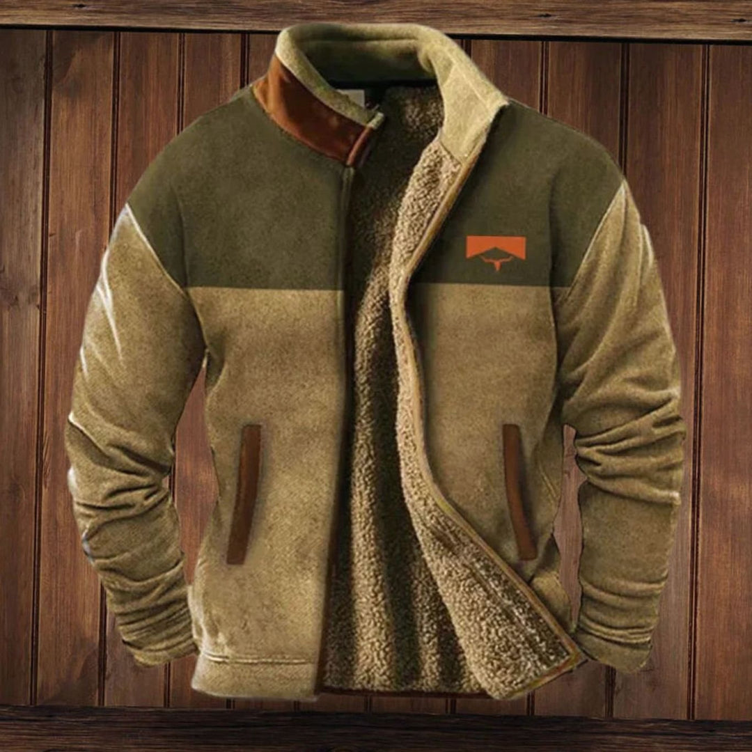 Men's Tribal Print Sherpa-Lined Full-Zip Winter Coat - Maroon