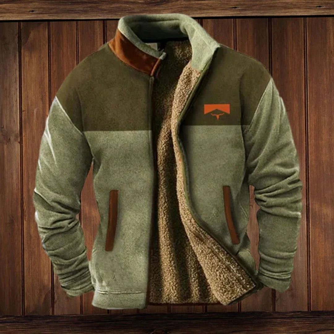 Men's Tribal Print Sherpa-Lined Full-Zip Winter Coat - Green