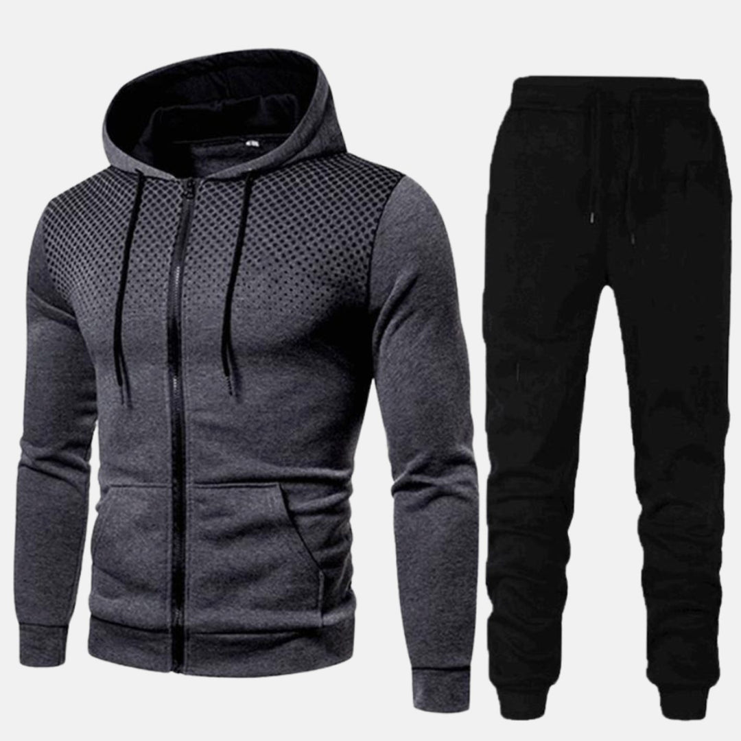 Men's Two-Piece Zip-Up Hoodie Jogger Tracksuit Set - Dark Gray
