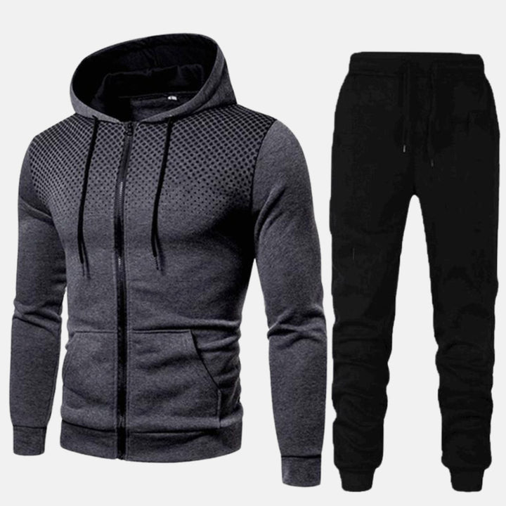Men's Two-Piece Zip-Up Hoodie Jogger Tracksuit Set - Dark Gray
