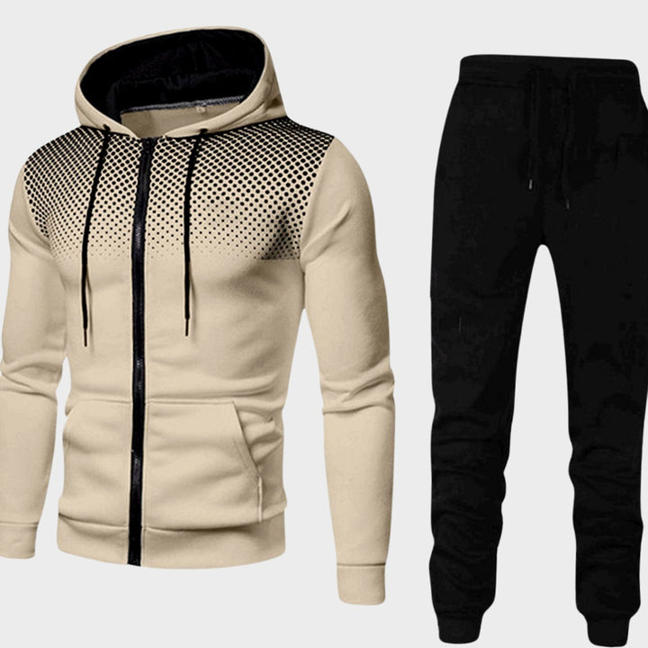Men's Two-Piece Zip-Up Hoodie Jogger Tracksuit Set - Khaki