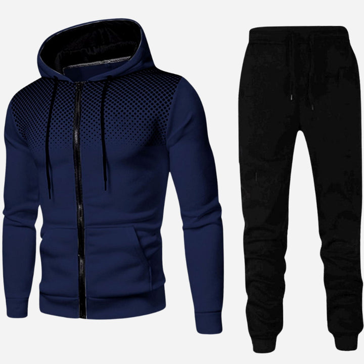 Men's Two-Piece Zip-Up Hoodie Jogger Tracksuit Set - Navy Blue