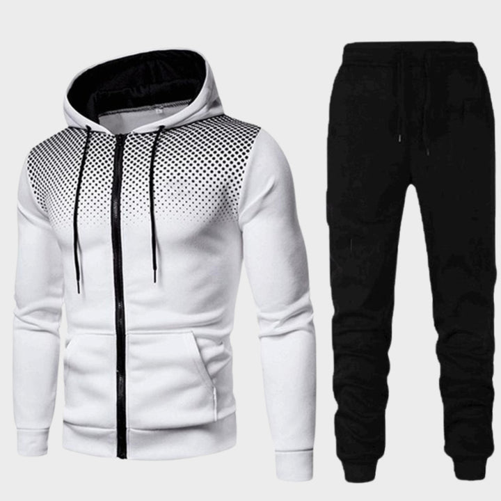 Men's Two-Piece Zip-Up Hoodie Jogger Tracksuit Set - White