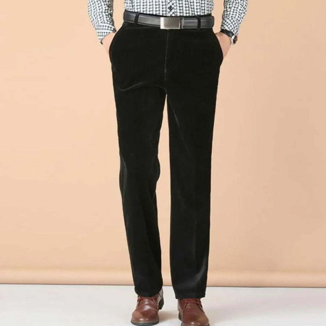 Men's Velvet Straight-Leg Tailored Dress Pants - Black