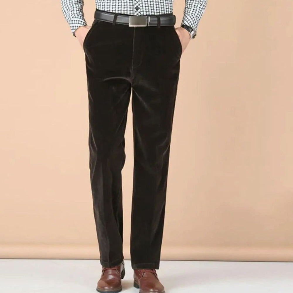 Men's Velvet Straight-Leg Tailored Dress Pants - Dark Brown