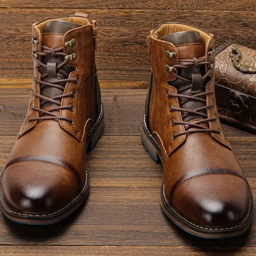 Men's Vintage Lace-Up Cap-Toe Leather Boots