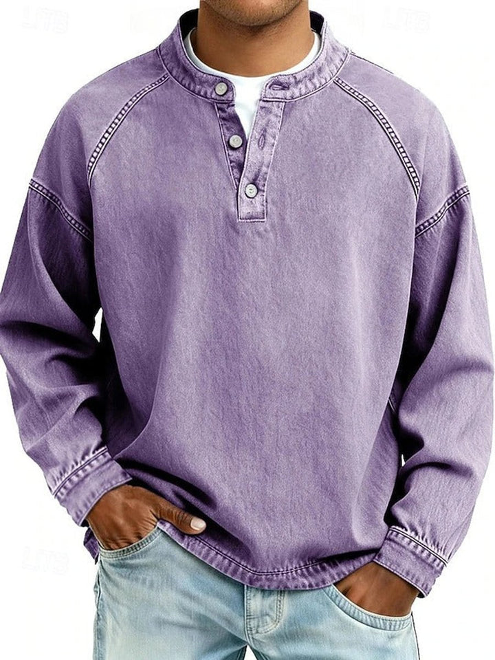 Men's Vintage Washed Henley Long-Sleeve Knit Sweater - Purple