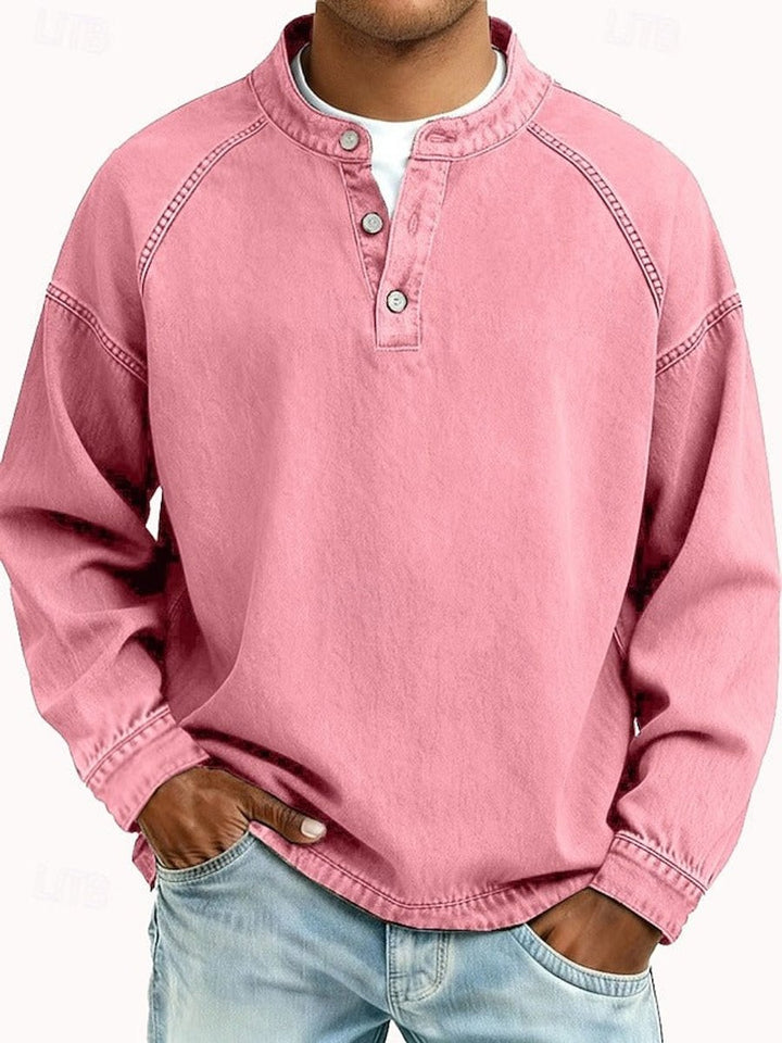Men's Vintage Washed Henley Long-Sleeve Knit Sweater - Pink