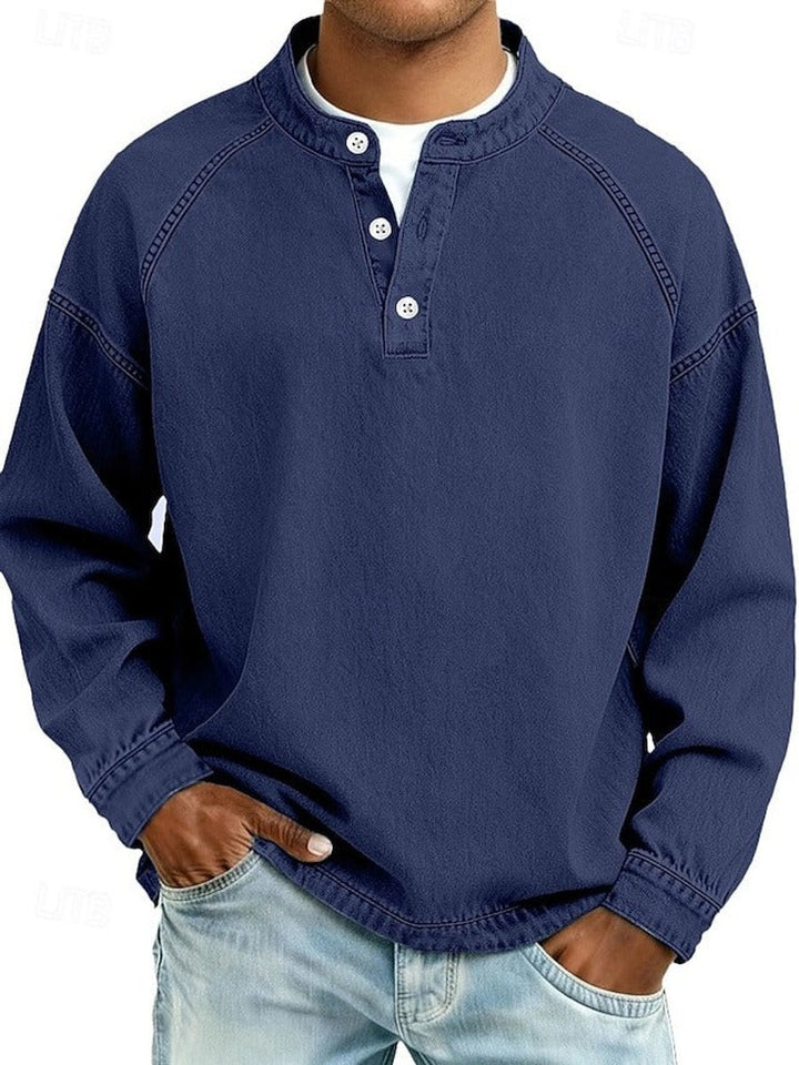 Men's Vintage Washed Henley Raglan Pullover Sweatshirt - Royal Blue