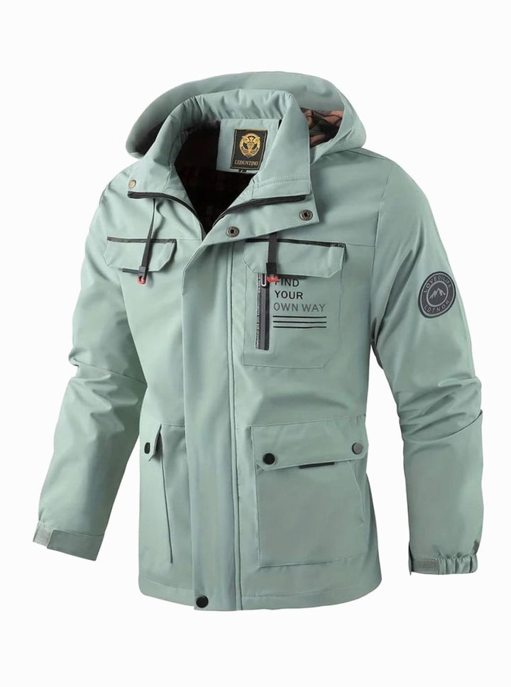 Men's Waterproof Hooded Multi-Pocket Winter Jacket - Light Green