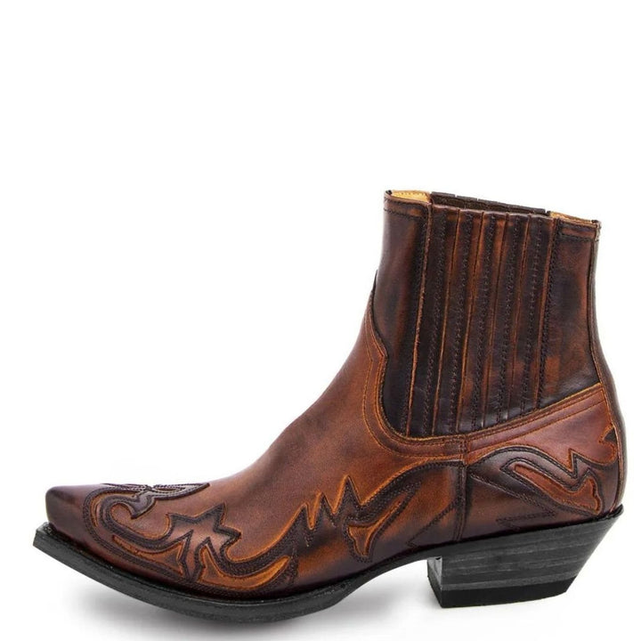 Men's Western Cowboy Style Boots Pointed-Toe Embroidered Chelsea Ankle Boot - Brown