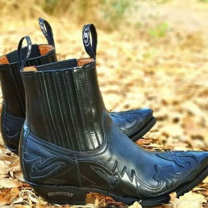 Men's Western Cowboy Style Boots Pointed-Toe Embroidered Chelsea Ankle Boot