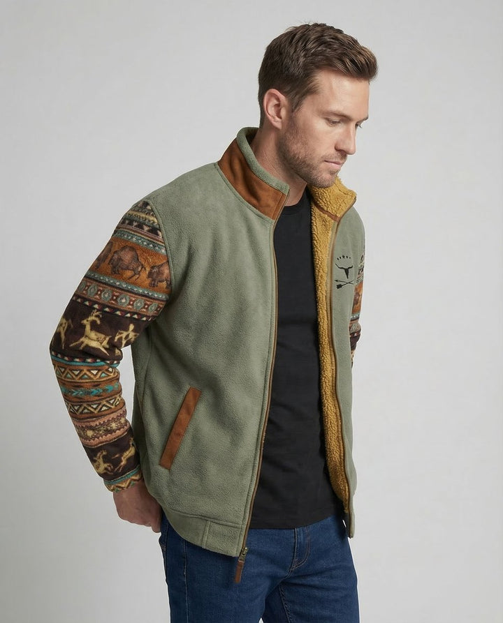 Men's Western Print Sherpa-Lined Full-Zip Fleece Jacket