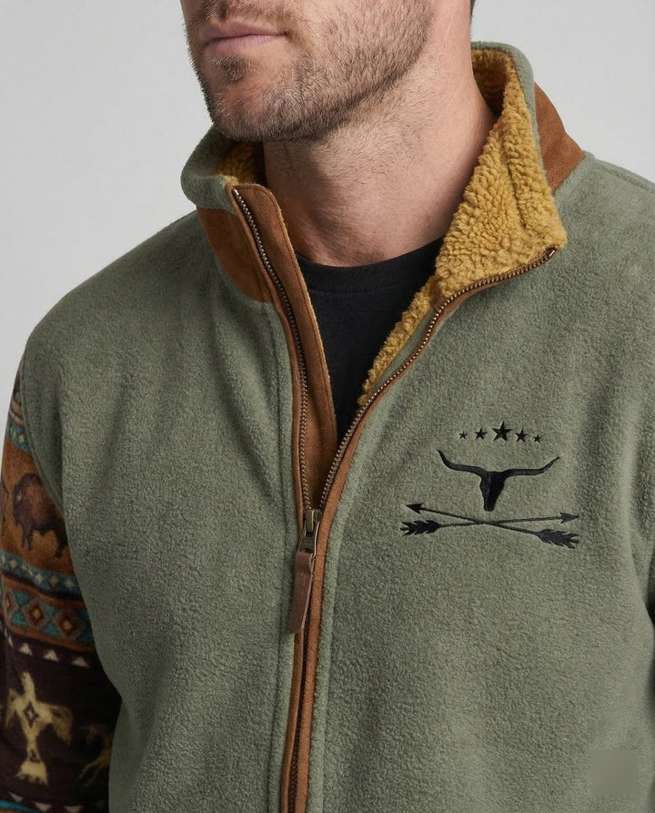 Men's Western Print Sherpa-Lined Full-Zip Fleece Jacket