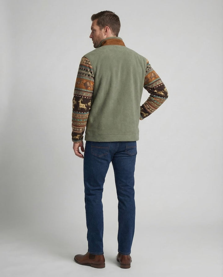 Men's Western Print Sherpa-Lined Full-Zip Fleece Jacket