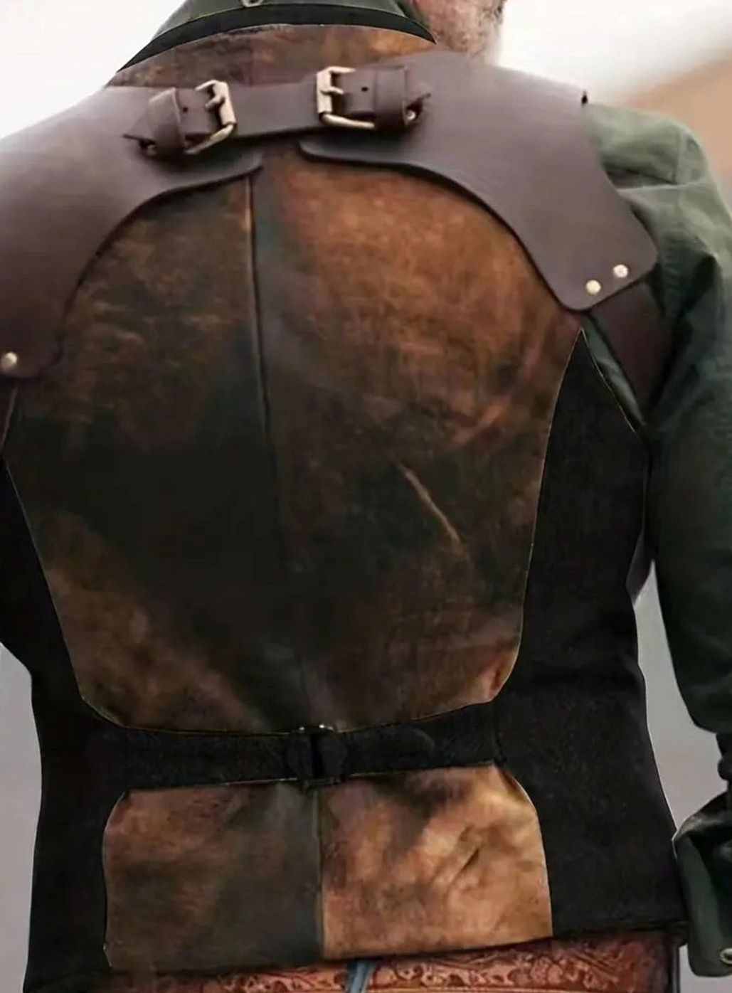 Men's Western Suede Look Vest Leather Strap Button-Up