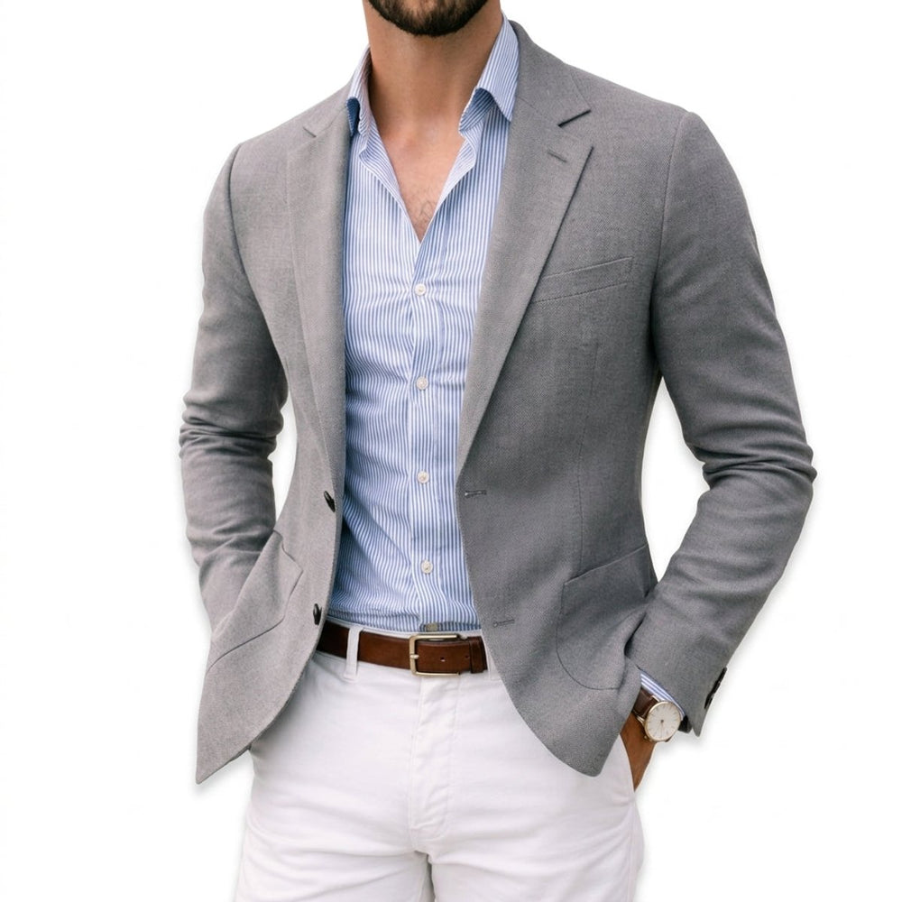 Men's Winter Coat Knit Blazer Tailored Notch-Lapel Jacket - Silver