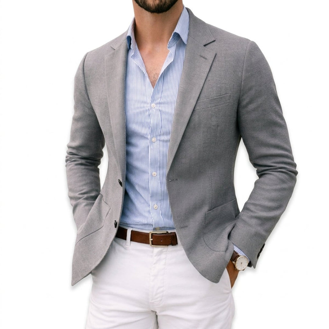 Men's Winter Coat Knit Blazer Tailored Notch-Lapel Jacket - Silver
