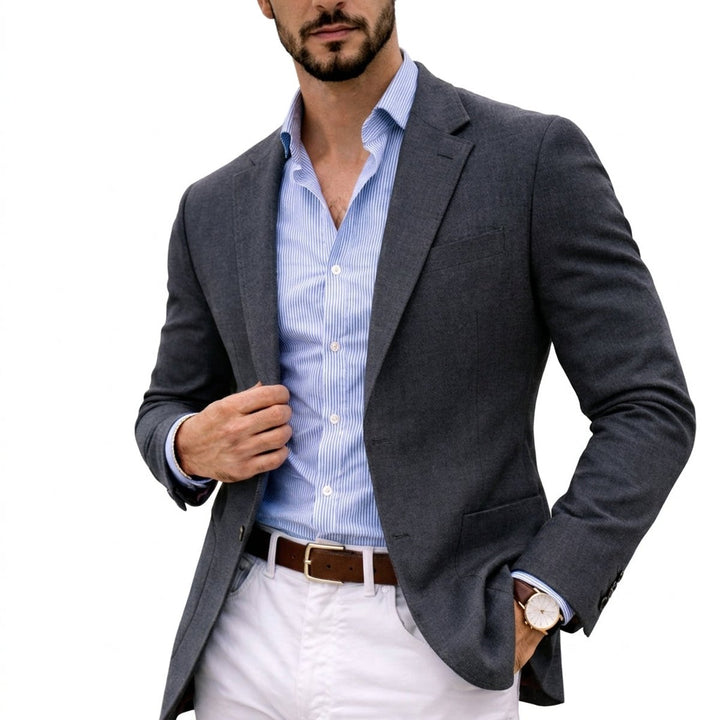 Men's Winter Coat Knit Blazer Tailored Notch-Lapel Jacket - Gray