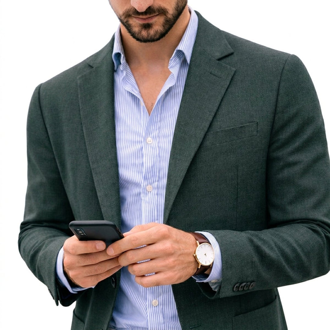 Men's Winter Coat Knit Blazer Tailored Notch-Lapel Jacket - Green