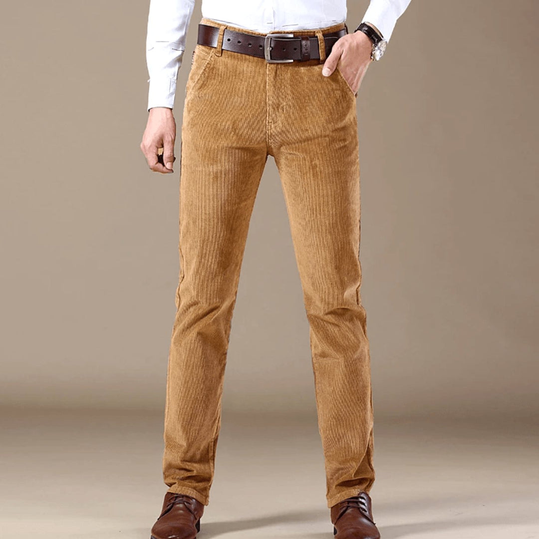 Men's Winter Season Straight-Leg Corduroy Pants - Beige