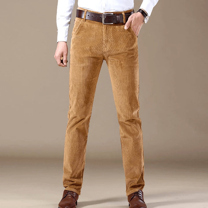 Men's Winter Season Straight-Leg Corduroy Pants - Beige
