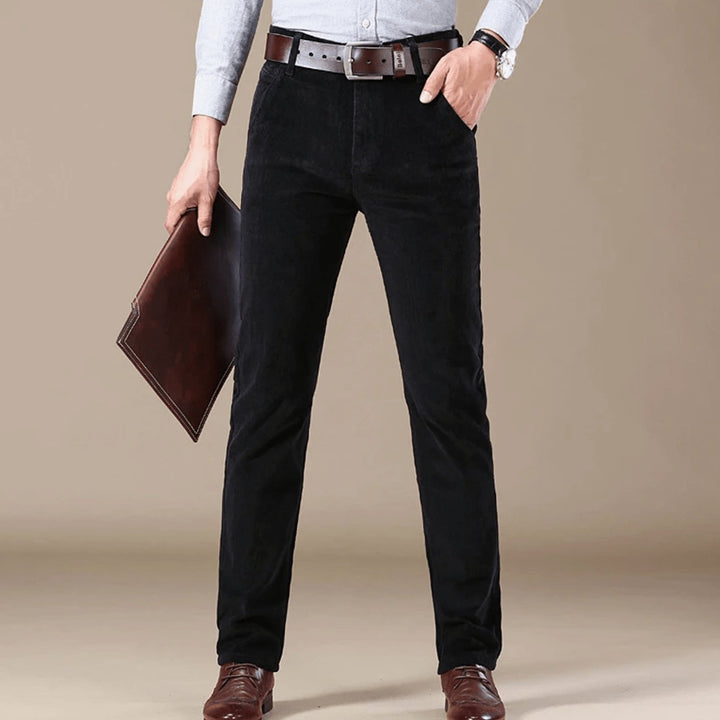 Men's Winter Season Straight-Leg Corduroy Pants - Black