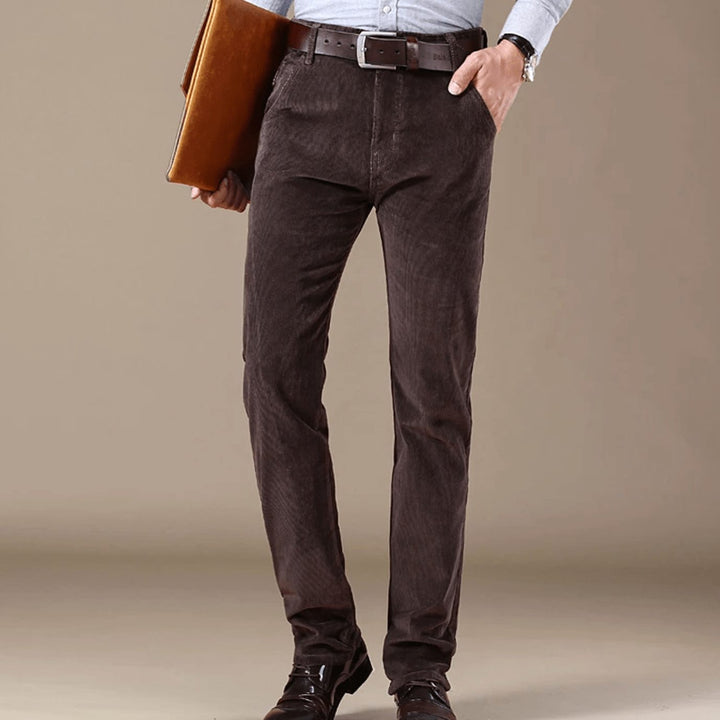 Men's Winter Season Straight-Leg Corduroy Pants - Dark Brown