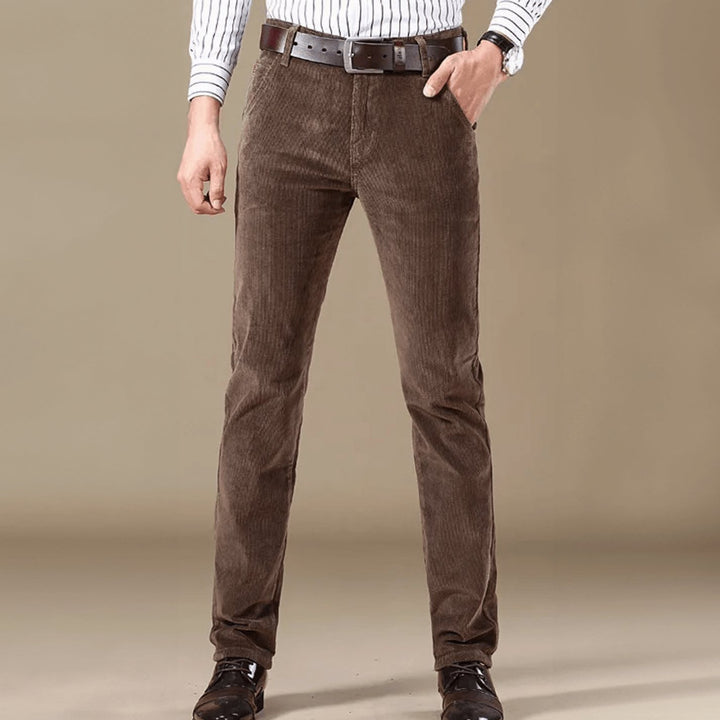 Men's Winter Season Straight-Leg Corduroy Pants - Light Brown