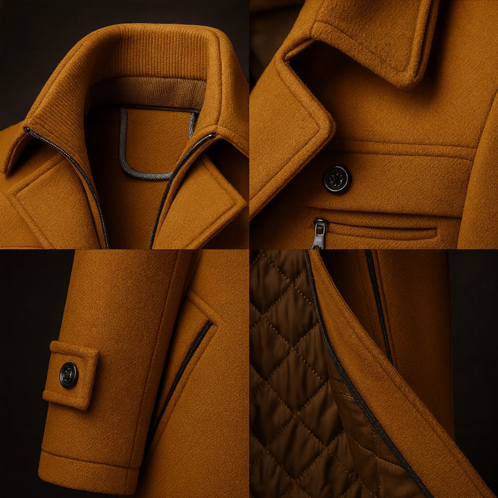 Men's Wool Coat Double-Collar Quilted-Lining Overcoat