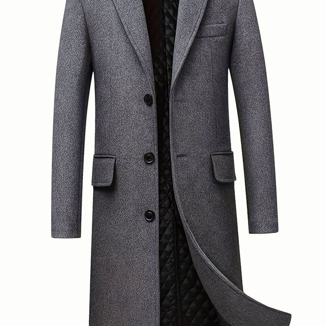 Men's Wool Coat Tailored Long Overcoat Quilted-Lined - Grey
