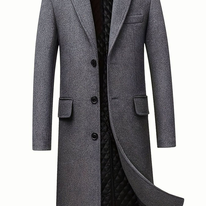 Men's Wool Coat Tailored Long Overcoat Quilted-Lined - Grey