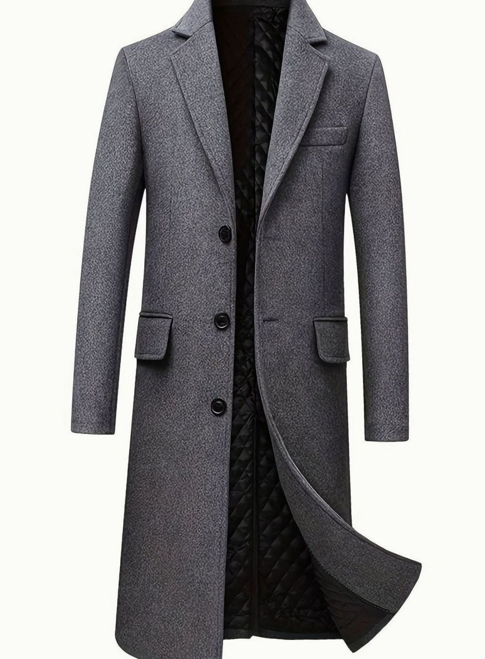 Men's Wool Coat Tailored Long Overcoat Quilted-Lined