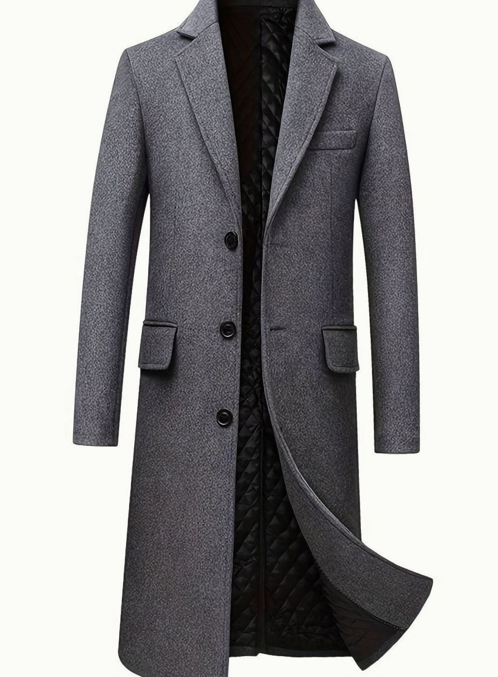 Men's Wool Coat Tailored Long Overcoat Quilted-Lined