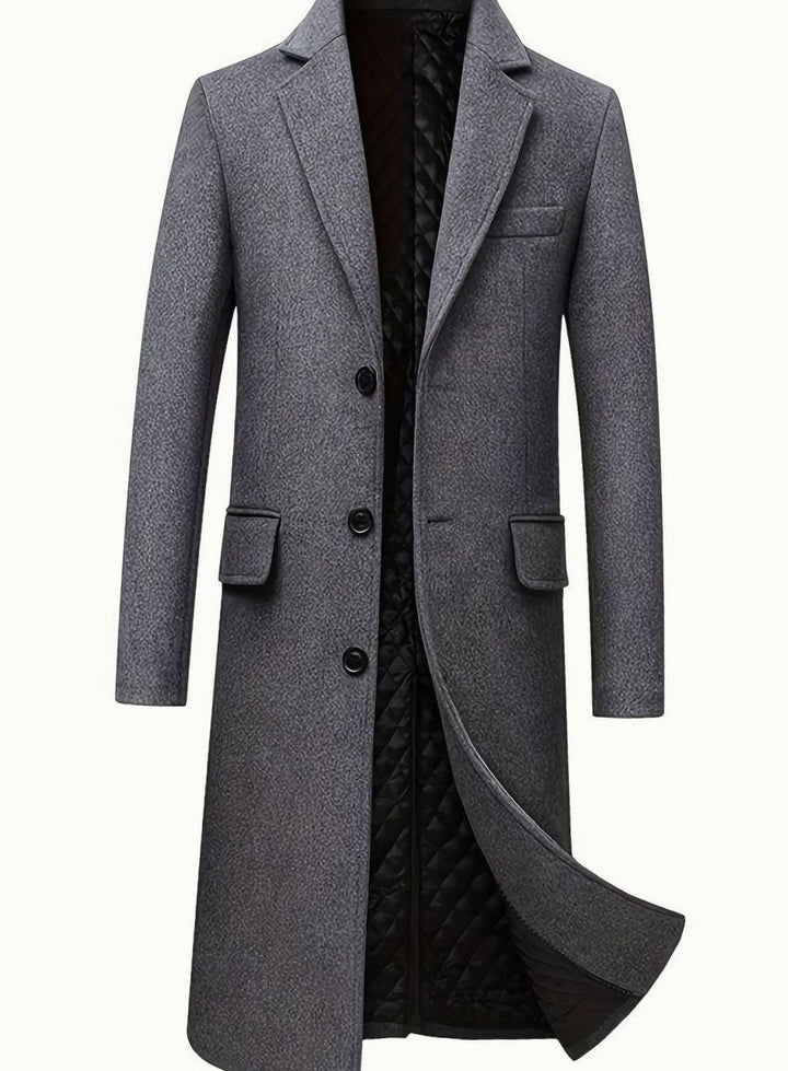 Men's Wool Coat Tailored Long Overcoat Quilted-Lined