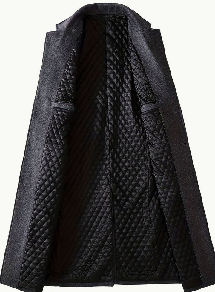 Men's Wool Coat Tailored Long Overcoat Quilted-Lined