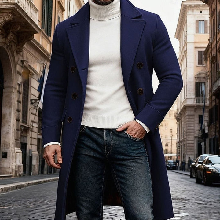 Men's Wool Double-Breasted Long Overcoat Tailored Fit