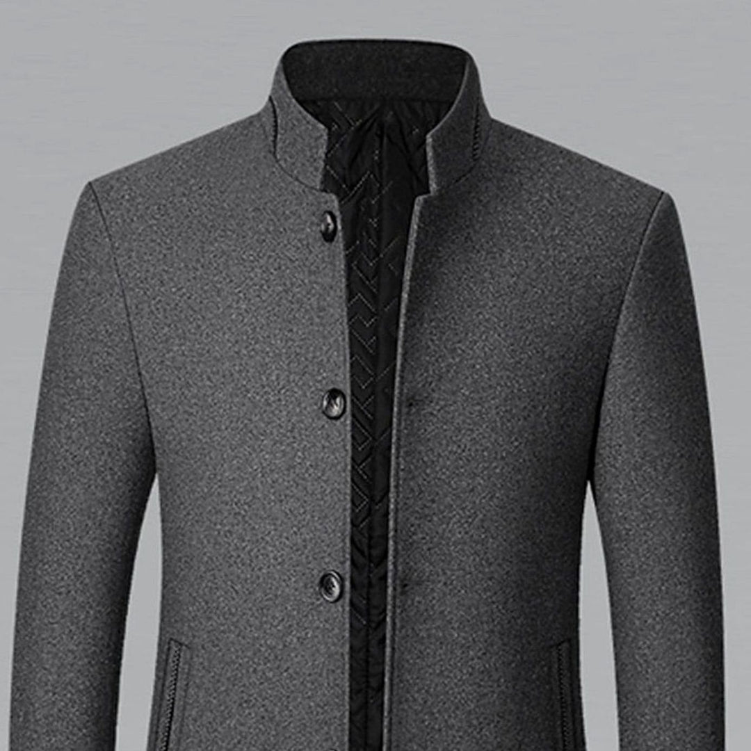 Men's Wool Stand-Collar Overcoat Tailored Button-Front Coat