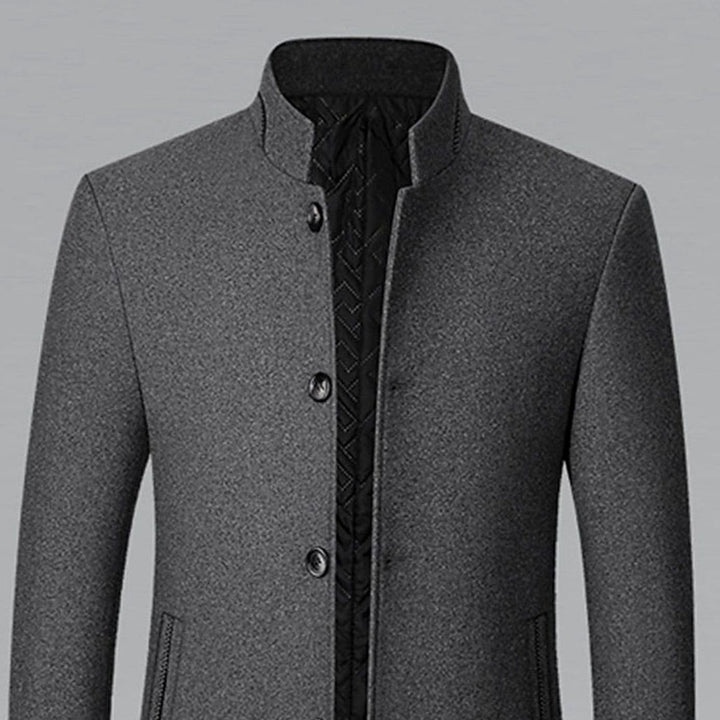 Men's Wool Stand-Collar Overcoat Tailored Button-Front Coat