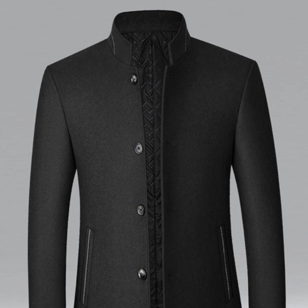 Men's Wool Stand-Collar Overcoat Tailored Button-Front Coat