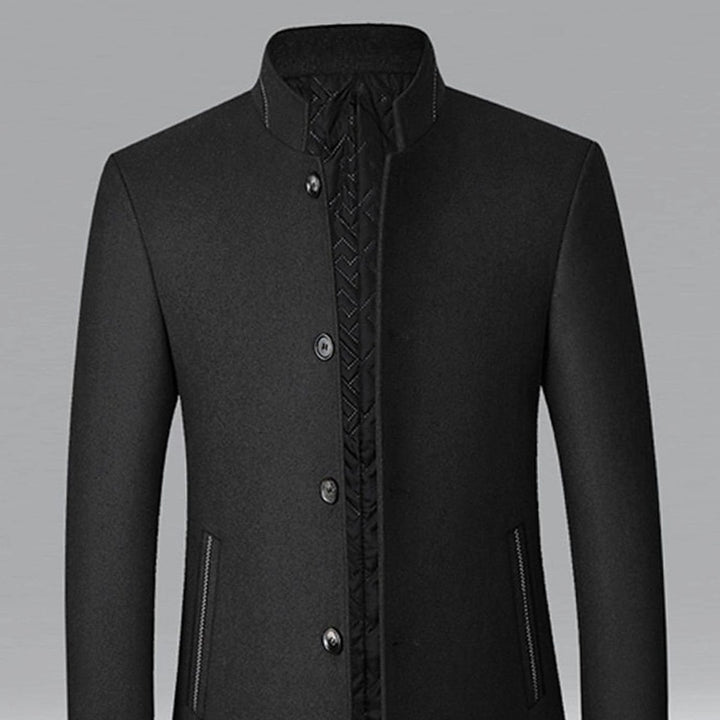 Men's Wool Stand-Collar Overcoat Tailored Button-Front Coat