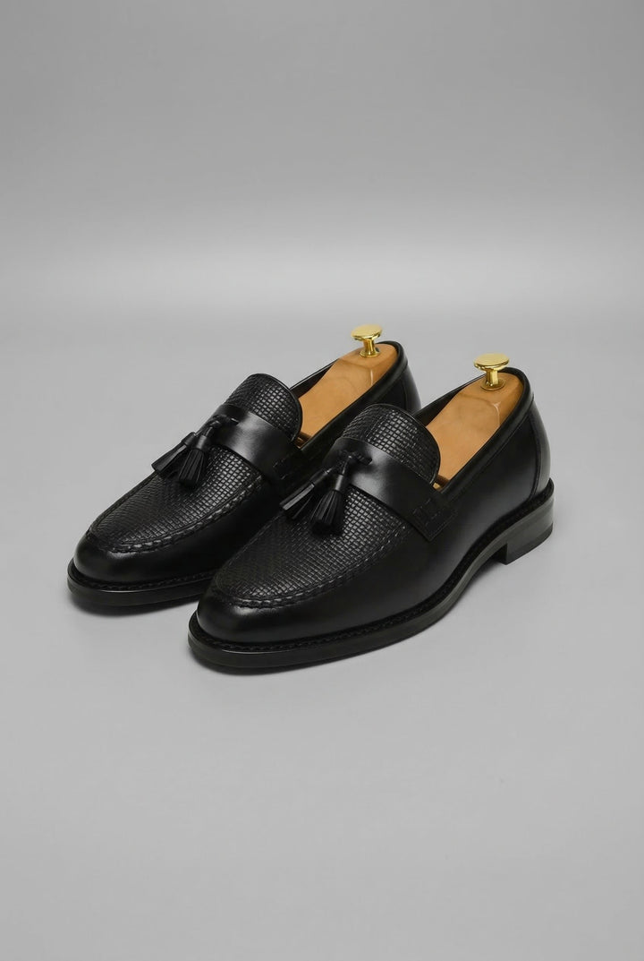 Men's Woven-Vamp Tassel Slip-On Dress Loafers - Black